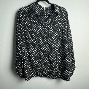 NY Collection Women's Black and White Polka Dot V-Neck Shirt Top‎ Size XL Casual